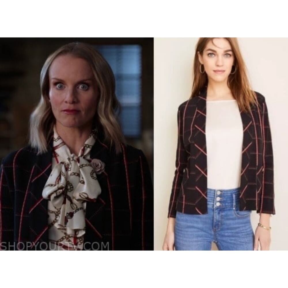 Ann Taylor Black & Red Windowpane Knit Blazer – Size M - Picture 5 of 6